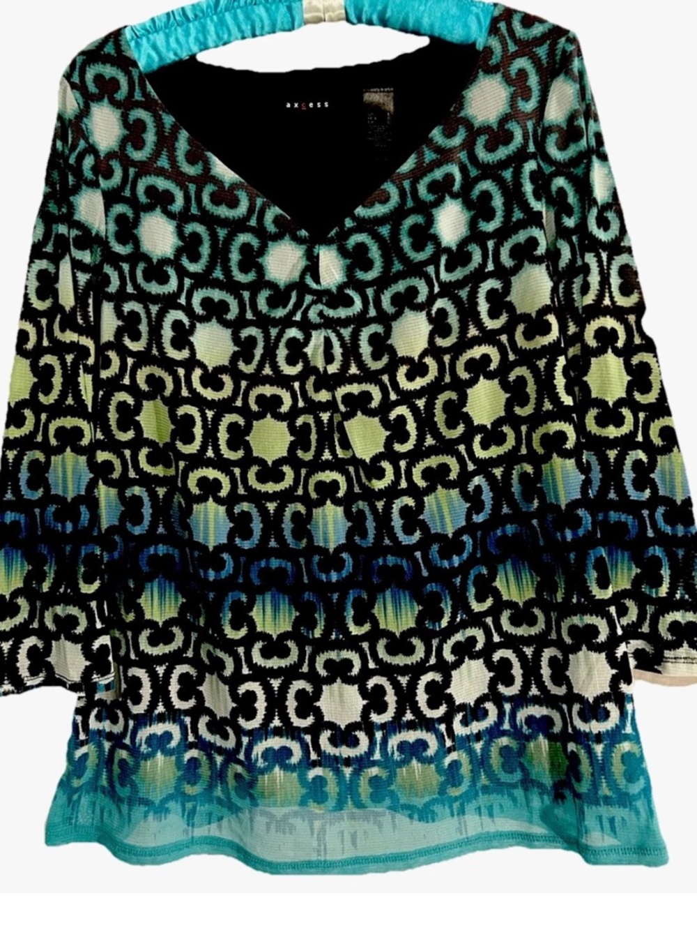 Axcess Top L Artsy Boho Hippie Mesh Nylon Stretch Knit Shirt Blouse Y2K Vintage